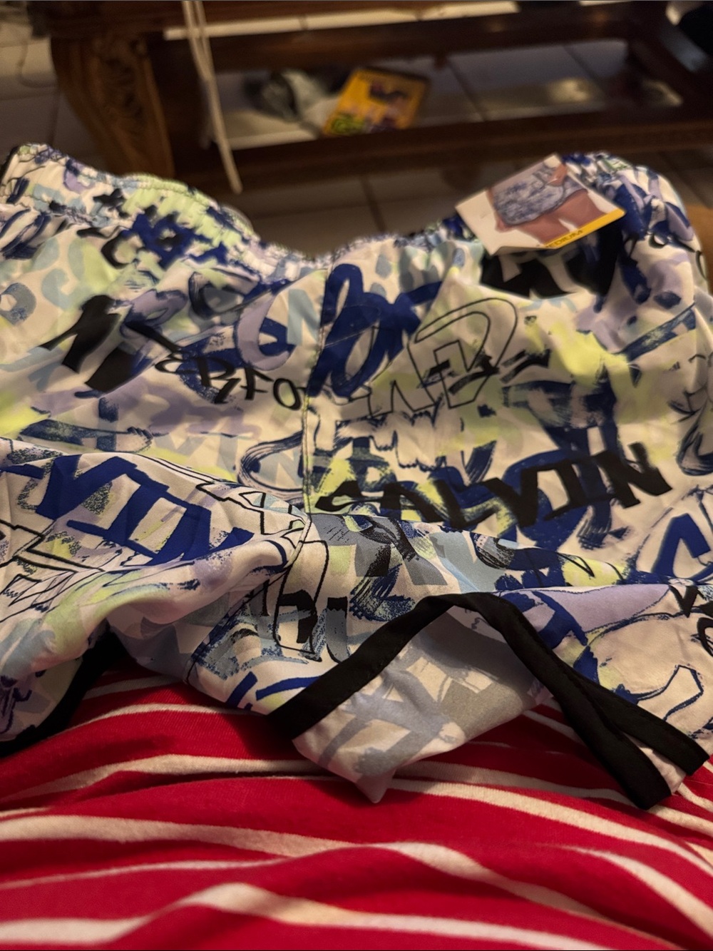 Calvin Klein White Blue Neon Graffiti Athletic Shorts
